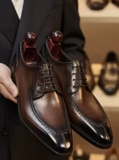 Dress Shoes For Men Stylish Peep Toe Leather Lace Up Derby Prom Wedding Formal Shoes