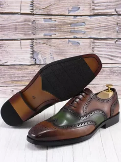 Dress Shoes For Men British Oxford Round Toe Lace Up Cowhide Prom Wedding Shoes