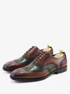 Dress Shoes For Men British Oxford Round Toe Lace Up Cowhide Prom Wedding Shoes