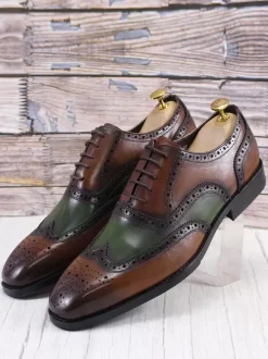 Dress Shoes For Men British Oxford Round Toe Lace Up Cowhide Prom Wedding Shoes