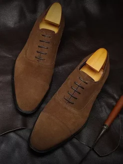 Dress Shoes For Men Fashion Round Toe Cowhide Oxford Brown Prom Wedding Shoes