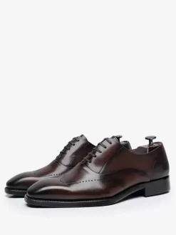 Dress Shoes For Men Fashion Square Toe Cowhide Leather Brogue Derby Formal Wedding Shoes