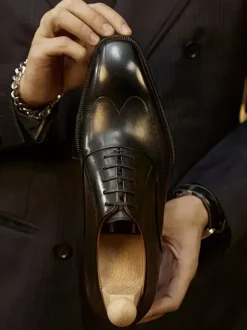 Dress Shoes For Men Fashion Square Toe Cowhide Leather Brogue Derby Formal Wedding Shoes