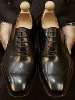 Dress Shoes For Men Fashion Square Toe Cowhide Leather Brogue Derby Formal Wedding Shoes