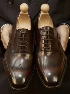 Dress Shoes For Men Fashion Square Toe Cowhide Leather Brogue Derby Formal Wedding Shoes