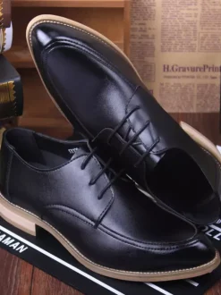 Dress Shoes For Men Quality Pointed Toe Leather Open Lace Elevator Mens Derby Shoes