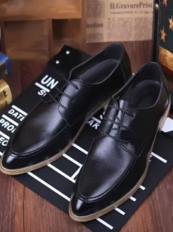 Dress Shoes For Men Quality Pointed Toe Leather Open Lace Elevator Mens Derby Shoes