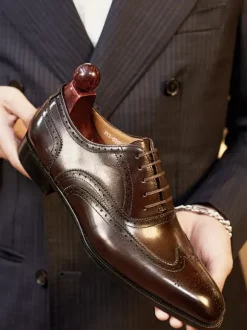 Dress Shoes For Men Quality Square Toe Leather Brogue Derby Formal Wedding Shoes