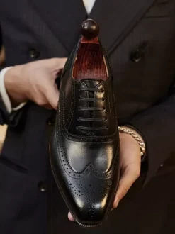Dress Shoes For Men Quality Square Toe Leather Brogue Derby Formal Wedding Shoes