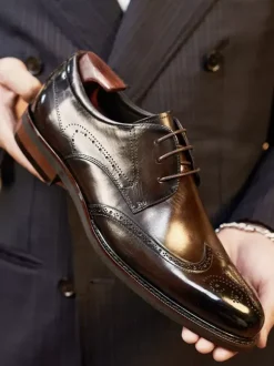 Dress Shoes For Men Square Toe Cowhide Brogue Formal Wedding Shoes