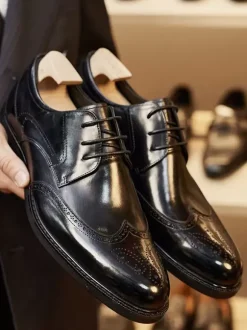 Dress Shoes For Men Square Toe Cowhide Brogue Formal Wedding Shoes