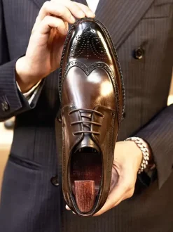 Dress Shoes For Men Square Toe Cowhide Brogue Formal Wedding Shoes