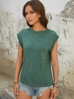 Dropped Shoulder T-shirt In Green Summer Top For Women 2026