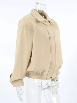 Dropped Shoulder Women's Bomber Jacket - Harrington Minimalist Zip Up Outerwear With Throat Latch - Casual Spring Outfits 2026