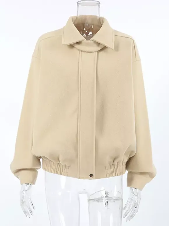 Dropped Shoulder Women's Bomber Jacket - Harrington Minimalist Zip Up Outerwear With Throat Latch - Casual Spring Outfits 2026