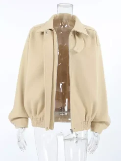 Dropped Shoulder Women's Bomber Jacket - Harrington Minimalist Zip Up Outerwear With Throat Latch - Casual Spring Outfits 2026