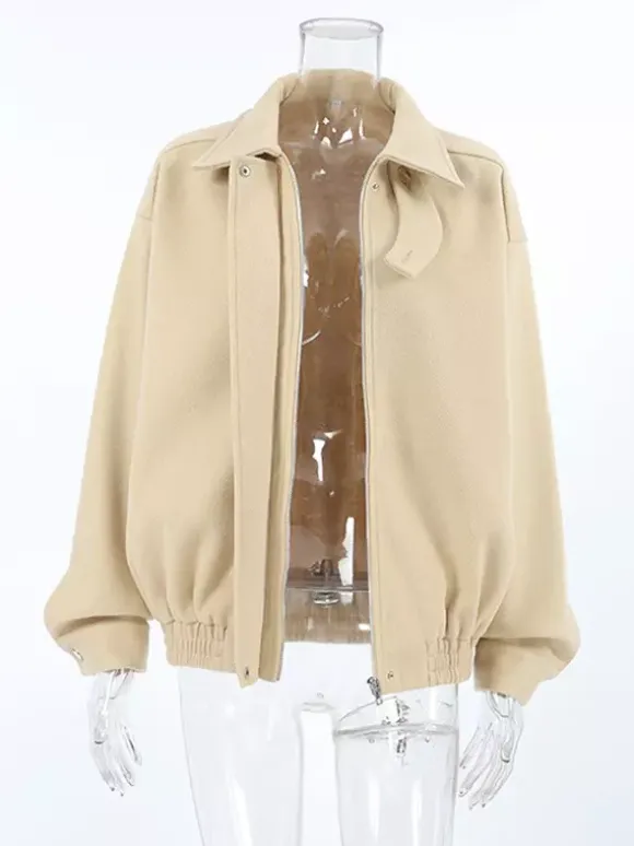 Dropped Shoulder Women's Bomber Jacket - Harrington Minimalist Zip Up Outerwear With Throat Latch - Casual Spring Outfits 2026