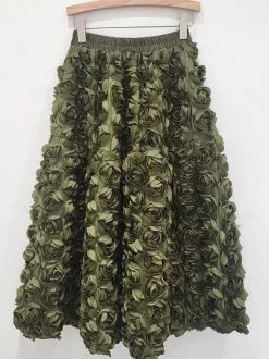 3D Rose Long Skirt Solid Color Birthday Party A-line Skirt For Women 2026