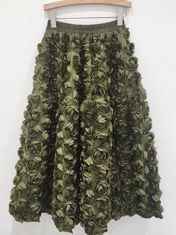 3D Rose Long Skirt Solid Color Birthday Party A-line Skirt For Women 2026