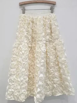 3D Rose Long Skirt Solid Color Birthday Party A-line Skirt For Women 2026