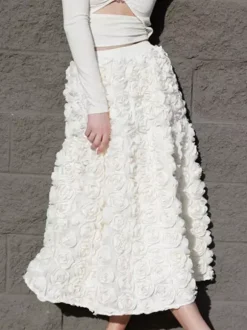 3D Rose Long Skirt Solid Color Birthday Party A-line Skirt For Women 2026