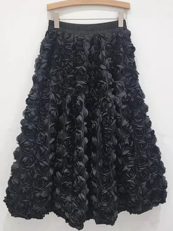 3D Rose Long Skirt Solid Color Birthday Party A-line Skirt For Women 2026