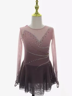Dusty Pink Figure Skating Dress Rhinestone Mesh Competition Apparel For Girls Women