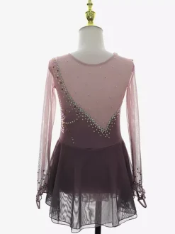 Dusty Pink Figure Skating Dress Rhinestone Mesh Competition Apparel For Girls Women