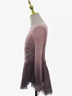 Dusty Pink Figure Skating Dress Rhinestone Mesh Competition Apparel For Girls Women