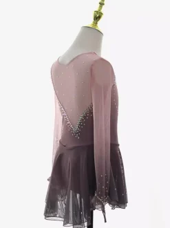 Dusty Pink Figure Skating Dress Rhinestone Mesh Competition Apparel For Girls Women