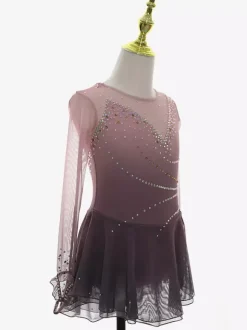 Dusty Pink Figure Skating Dress Rhinestone Mesh Competition Apparel For Girls Women