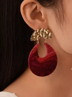 Earrings Red Plastic Adult's Resort Wear Vintage Geometric Jewelry