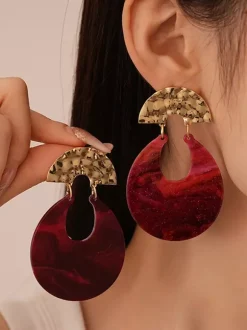 Earrings Red Plastic Adult's Resort Wear Vintage Geometric Jewelry