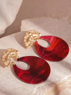 Earrings Red Plastic Adult's Resort Wear Vintage Geometric Jewelry