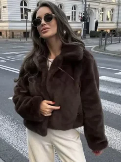 Eco-friendly Faux Fur Jacket With Classic Lapel For Women 2026