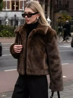 Eco-friendly Faux Fur Jacket With Classic Lapel For Women 2026