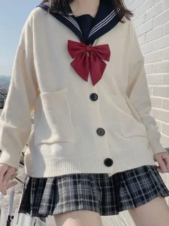 Ecru White Lolita Cardigan Polyester Long Sleeves Spring Lolita Sweater Outwears