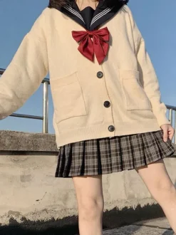 Ecru White Lolita Cardigan Polyester Long Sleeves Spring Lolita Sweater Outwears
