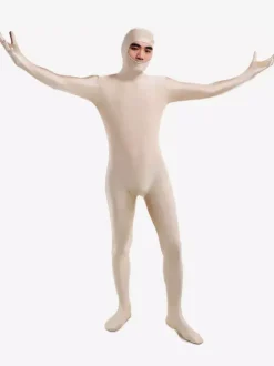 Ecru White Open Face Zentai Bodysuit Lycra Spandex Unisex Unicolor Costume Morphsuits