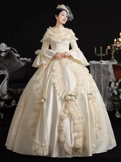 Ecru White Retro Costumes Bows Marie Antoinette Costume Polyester Hat Women's Retro Set 18th Century Costume
