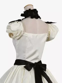 Ecru White Retro Tudor Dress Costumes Women's Ruffles Bows Polyester Tunic Dress Retro Marie Antoinette Costume Masquerade Ball Gown