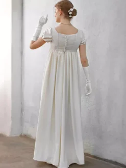 Ecru White Retro Tudor Dress Costumes Lace Polyester Dress Women Vintage Costume Shift Party Prom Dress
