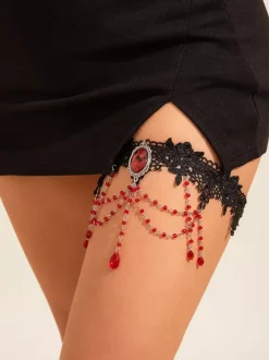 ed Crystal Teardrop Pendant Party Gothic Lace Leg Chain