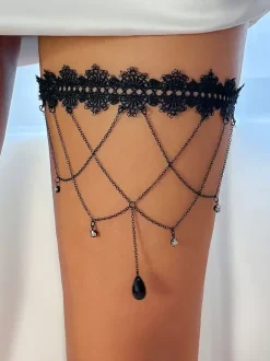 ed Crystal Teardrop Pendant Party Gothic Lace Leg Chain