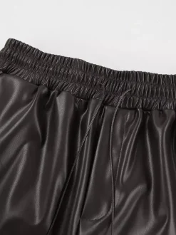 Elastic Waist Drawstring Faux Leather Wide Leg Pants