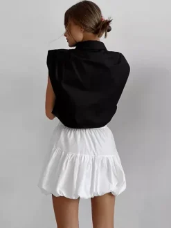 Elastic Waist Tiered Bubble Balloon Mini Skirt