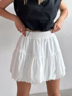 Elastic Waist Tiered Bubble Balloon Mini Skirt