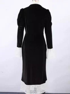 Elegant Black Velvet Dress With Lace Details Long Sleeve Spring Long Dress For Women 2026