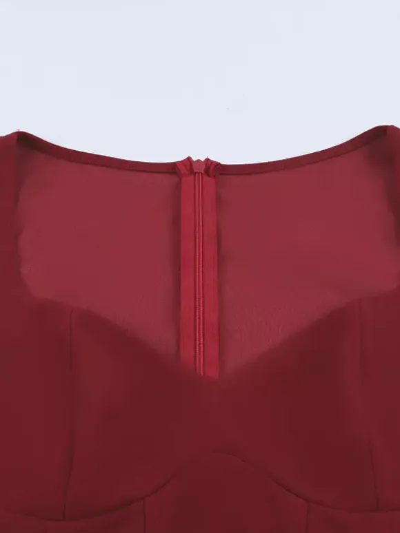 Elegant Burgundy Bodycon Dress For Women - Vintage Corset Waist Long Sleeve Long Dress - Spring Party Gown 2026