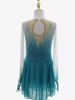 Elegant Figure Skating Outfit Beaded Rhinestone Mesh Long Sleeve Skating Dress